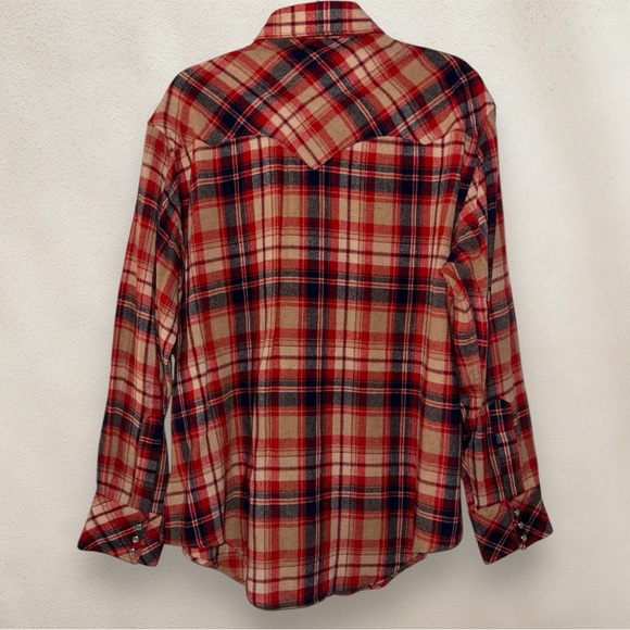 Vintage 80s K-Mart Flannel Pearl Snap Distressed Wool Grunge Shirt Red Sz Large - Picture 2 of 6